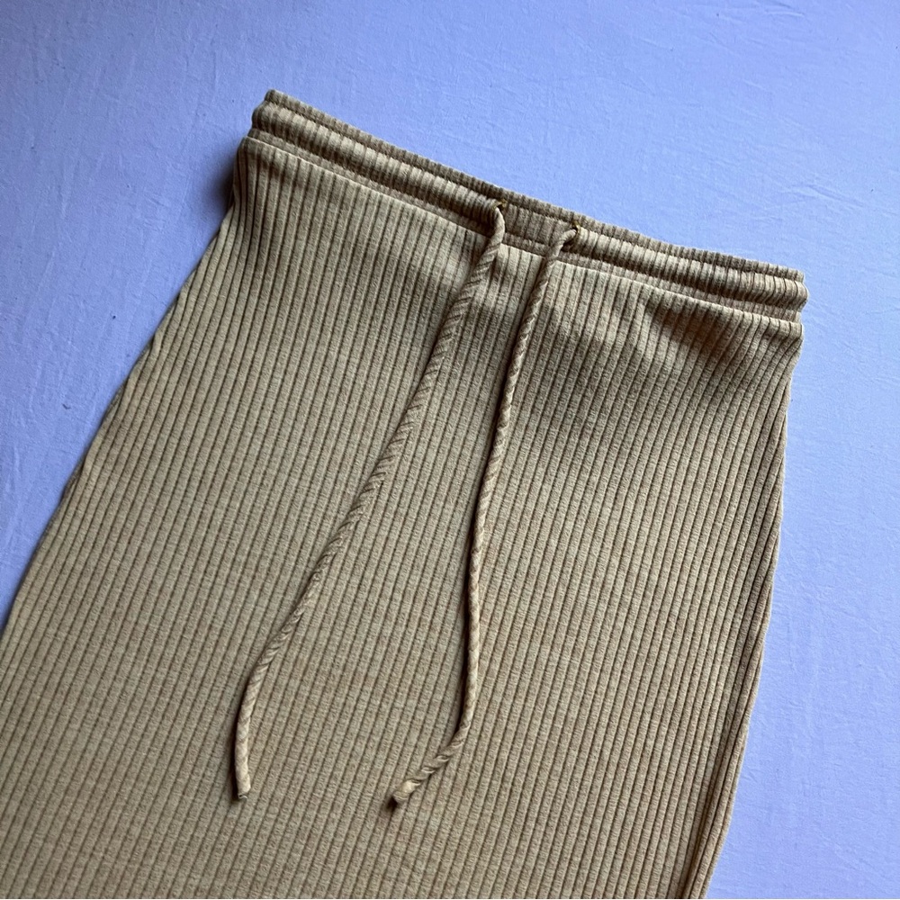 JONATHAN SIMKHAI pale muted‎ mustard yellow rib knit elastic waist midi skirt - Picture 3 of 5